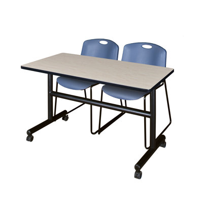 Nicklos Flip-Top Training Nesting Table, 2 Zeng Stack Chairs by Inbox Zero