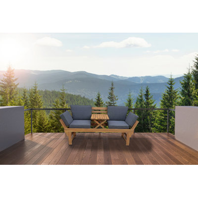 Sierra Woodland Outdoor Bench/ Lounger with Foldable Middle Table and Cushions
