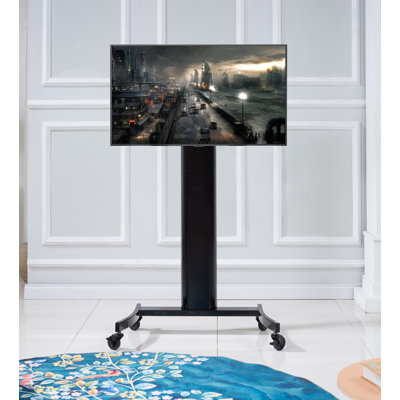 Camborne Curved Wood Floor TV Stand Mount Wheels for Up to 85" TVs, Black by Ebern Designs