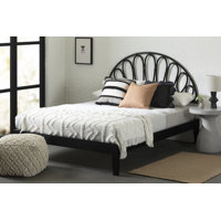 Hoya Queen Wooden Bed And Rattan Wall-Mounted Flower Petals Headboard Set by South Shore