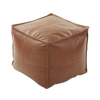Vintage Inspired Faux Leather Patchwork Pouf by Saro
