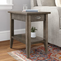 Solid + Manufactured Wood Narrow End Table with Drawer by Red Barrel Studio