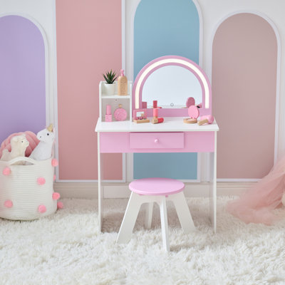 Teamson Kids Gisele 2-in-1 Kids Wood Vanity /Desk Table With LED Mirror & Drawer by Teamson Kids