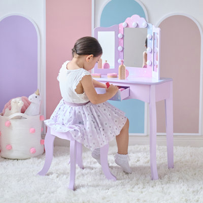Teamson Kids Stardust Gisele Wood Vanity Table With Led Mirror & Drawer by Teamson Kids