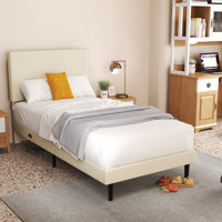 Premium Upholstered Bed Frame with USB Type-C Port Charing Station LED Light Strip for Hotels Apartments and Gaming Stays