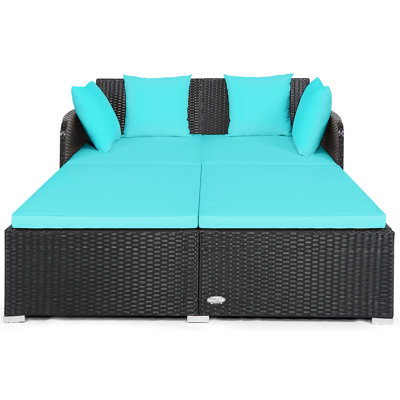 52" Wide Outdoor Wicker Patio Daybed with Cushions by Topbuy
