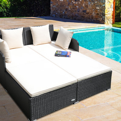 52" Wide Outdoor Wicker Patio Daybed with Cushions by Topbuy