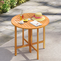 2PCS 36" Outdoor Folding Round Dining Table with  Slatted Tabletop for Backyard by Topbuy