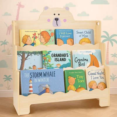 Ayston Kids Wooden 3-Tier Bookshelf with Scalloped Edges, Front-Facing Book Display, Montessori Toddler Book Rack & Book Shelves for Kids Room, Nurser by Isabelle & Max