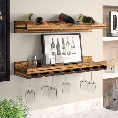 Blende Solid Wood Wall Mounted Wine Bottle & Glass Rack by Union Rustic