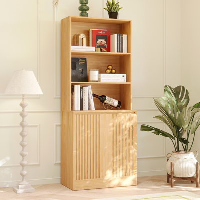 Branigans 71? Wood Book Cabinet Storage Bookcase With 3 Open Shelves & 2 Hidden Shelves