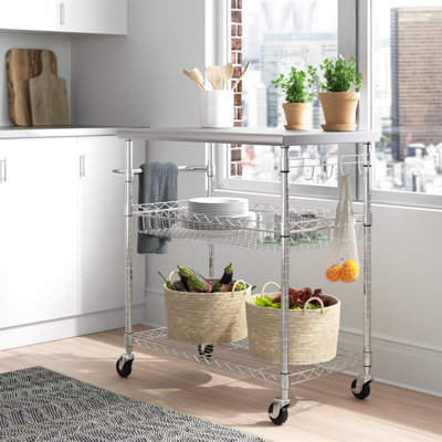 Miriam 38.62" Stainless Steel Kitchen Island and with Locking Wheels by The Twillery Co.