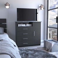 Khenadi Peru 4 Drawer Dresser with Vertical Cupboard & Open Shelf by Ebern Designs