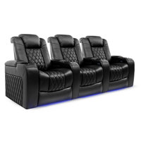 99" Wide Genuine Leather Row seating with Cup Holder by Arlmont & Co.