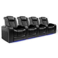Tuscany 129.8" Wide Genuine Leather Power  Recliner Home Theater Seating with Cup Holder by Arlmont & Co.