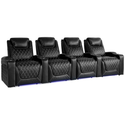 130.75" Wide Genuine Leather Power Reclining Home Theater Seating with Cup Holder by Valencia Theater Seating