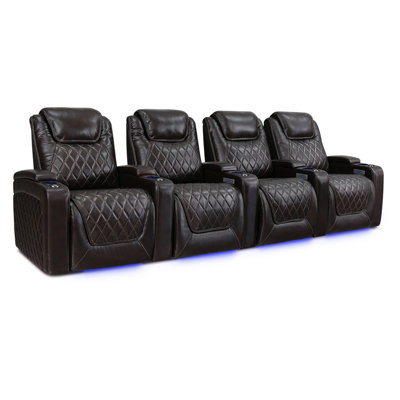 130.75" Wide Genuine Leather Power Reclining Home Theater Seating with Cup Holder by Valencia Theater Seating
