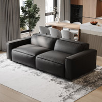 Hamall Valencia Nathan Full Aniline Leather Modular Sofa With Down Feather, Loveseat, Black Color by Hokku Designs