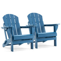 Set of 2 Folding Adirondack Chairs with Cup Holders, Weather-Resistant HDPE Outdoor Lounge Seating by Highland Dunes