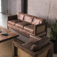 Sherly 72" Genuine Leather Square Arm Sofa