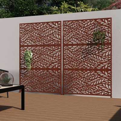 Helary 6.5 ft. H x 4 ft. W Metal Privacy Screen with Leave Pattern by UIXE