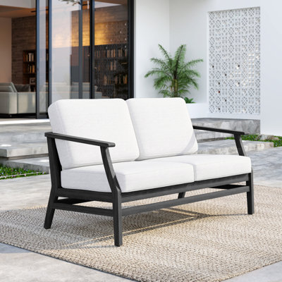 Solid Wood Teak Outdoor Loveseat With Cushion And Arms by UIXE
