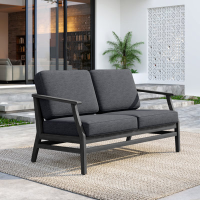 Solid Wood Teak Outdoor Loveseat With Cushion And Arms by UIXE