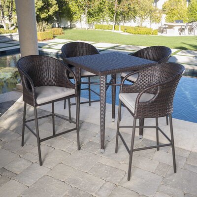 Ching Outdoor 5 Piece Bar Height Dining Set with Cushions