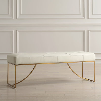 Nehmia Ivory Leather Bench by Everly Quinn