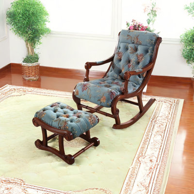 Modern Upholstered Solid Wood Rocking Chair with Ottoman