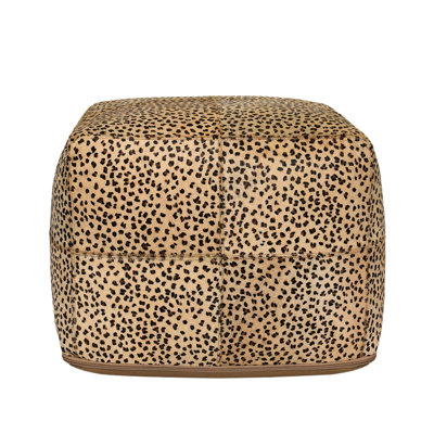 Leopard 18" Natural Leather Hide Printed Floor Cushion Pouf by Villa by Classic Home