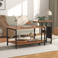 Summerall Nesting Coffee Table Set Of 2, Rectangle Center Table And C Shaped End Table With Charging Station & Side Pouch For Living Room, Bedroom Sma by Union Rustic