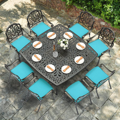Vivijason 9-piece Outdoor Furniture Dining Set For 8, All-weather Cast Aluminum Patio Table And Chairs Set With 8 Cushioned Chairs, 63.98" Large Squar by VIVIJASON