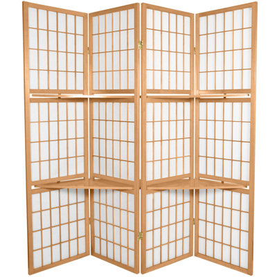Wolff 68" W x 70.25" H 4-Panel Rice Paper Folding Room Divider with Shelves by World Menagerie