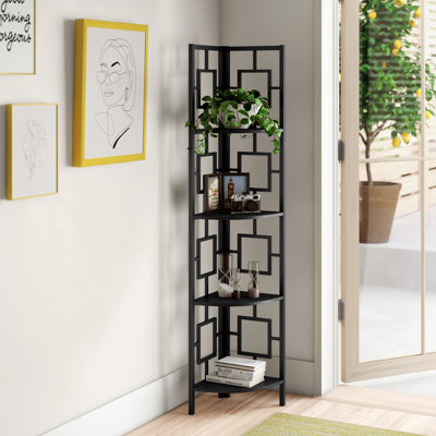 Bookshelf, Bookcase, Etagere, Corner, 4 Tier, 62"H, Office, Bedroom, Metal, Laminate