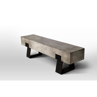 Raynham 75" Gray and Black Metal and Concrete Indoor Outdoor Bench by Foundry Select