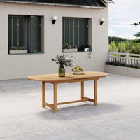 Alyisa Outdoor Patio FSC Wood Extendable Oval Dining Table by Lark Manor