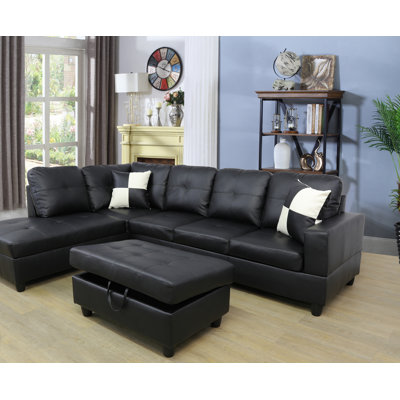 Maumee 103.5" Wide Faux Leather Sofa & Chaise with Ottoman by Winston Porter