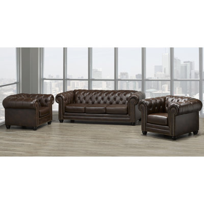 Ornellas 3 Piece Genuine Leather Living Room Set by Astoria Grand