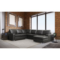 Crooke 122" Wide Genuine Leather Left Hand Facing Corner Sectional by Orren Ellis
