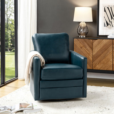 Alfonso Faux Leather Swivel Accent Chair with Removable Cushion by Steelside
