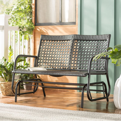 Shupe Steel Rattan Outdoor Patio Double Glider Bench by Wrought Studio