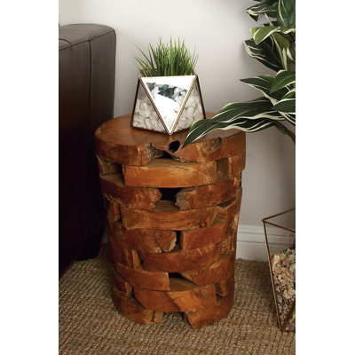 Dovray Teak Wood Handmade Live Edge Accent Table with Brick Inspired Design 14" x 14" x 18" by Millwood Pines