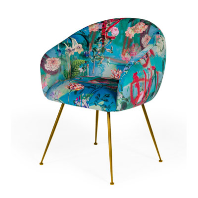 Osbourn Velvet Upholstered Wingback Arm Chair in Blue/Pink by Wade Logan