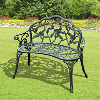 Westgrove Park Bench，Outdoor Bench, Cast Aluminum Outdoor Furniture, Metal Bench with Floral Rose Accent & Antique Finish by Kelly Clarkson Home