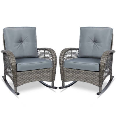 Outdoor Matina Rocking Wicker/Rattan Chair with Cushions by Bayou Breeze
