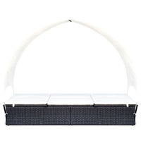 Vizcarrondo vidaXL Double Sun Lounger Patio Rattan Wicker Daybed with Canopy Poly Rattan by Highland Dunes