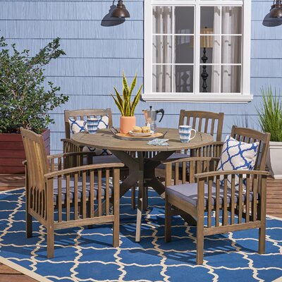 Tinnin 5 Piece Dining Set with Cushions by Beachcrest Home