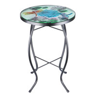 Outdoor Side Table Glass Top Round Porch Indoor End Table by Gracie Oaks