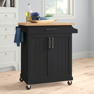 Kissinger 36″ H Rolling Kitchen Island with Solid Wood Top, Spice Rack Storage & Towel Rack by Three Posts